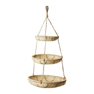 Hengende kurv - 3 etasjer - Natur/grønn - Ø33 x 60 cm - www.frokenfraken.se