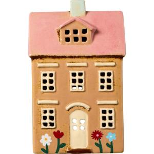 Hus for varmelys - Nyhavn - blomster og lysrosa tak - 19 cm - www.frokenfraken.se