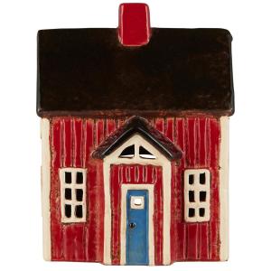 Hus for varmeljus - Visby - Rodt med hvite knuter bla dor - 17 cm - www.frokenfraken.se