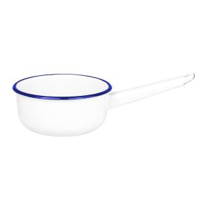 Kastrull med Handtag - Emils Emalj - Vit med blå kant - Ø16 x H9 cm - www.frokenfraken.se