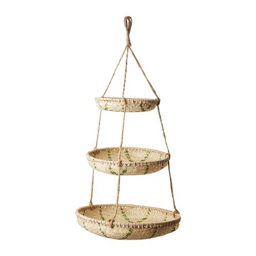 Hengende kurv - 3 etasjer - Natur/grønn - Ø33 x 60 cm - www.frokenfraken.se