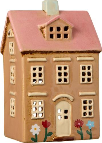 Hus for varmelys - Nyhavn - blomster og lysrosa tak - 19 cm - www.frokenfraken.se