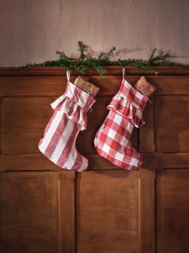 Julestrømpe - Ida Stripe Volang - Hvit/Rød - L43 x B33 cm - www.frokenfraken.se