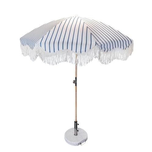 Parasoll - Stripet - Offwhite/Blå - Hvit - Ø175 x H220 cm - www.frokenfraken.se