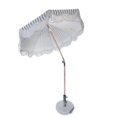 Parasoll - Stripet - Offwhite/Blå - Hvit - Ø175 x H220 cm - www.frokenfraken.se