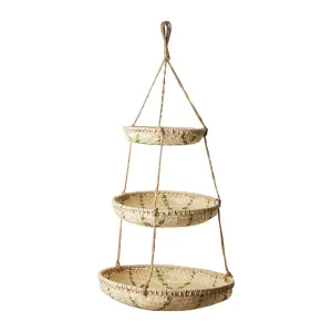 Hengende kurv - 3 etasjer - Natur/grønn - Ø33 x 60 cm - www.frokenfraken.se