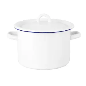 Kastrull - Emils Emalj - 3L - Vit med blå kant - Ø18 x H17,5 cm - www.frokenfraken.se