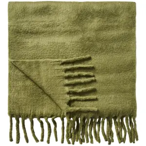 Ullplæd - olivgrøn med fransar - 130 x 170 cm - www.frokenfraken.se