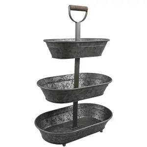 Våningsfat - 3 våningar - Zink med trähantag - 51 x 75 x 29 cm - www.frokenfraken.se