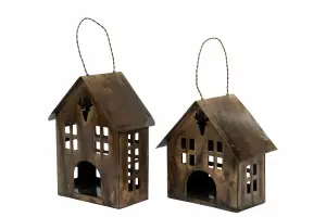 Lyslykt - Hus i metall - Antikk brun - 2-pakning - www.frokenfraken.se