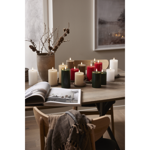 Batterilys - LED Blokklys Flamme Flow - Beige - 17,5 x Ø7,5 cm - Timer - www.frokenfraken.se