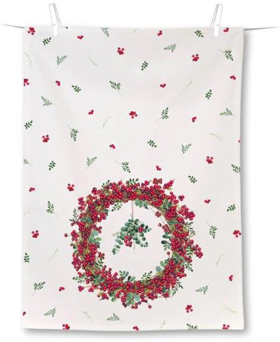 Kjøkkenhåndkle - Berry Wreath Cream - 50 x 70 cm - www.frokenfraken.se
