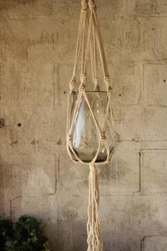 Ampel - Glass med naturfarget tau - Makramé - 130 cm - www.frokenfraken.se