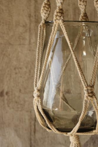 Ampel - Glass med naturfarget tau - Makramé - 130 cm - www.frokenfraken.se