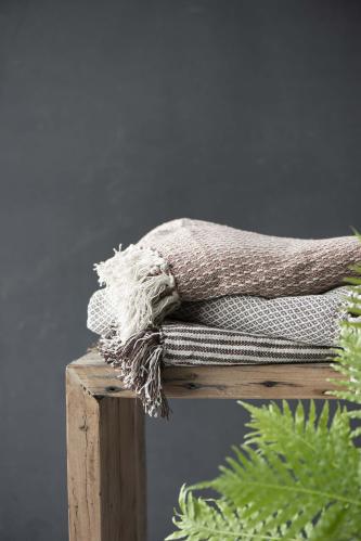 Pläd creme/brent mønster - 160 X 130 CM - www.frokenfraken.se