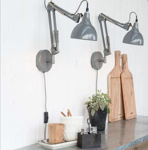Vegg lampe - Arkitekt - Svart med tekstilledning - www.frokenfraken.se