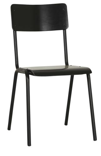 Skolstol faner i rygg/sits & Metall i matt svart kan staplas - www.frokenfraken.se