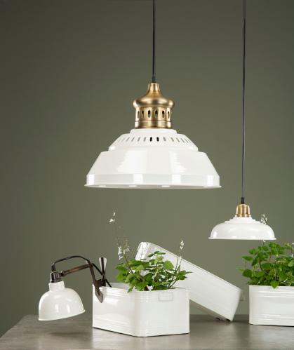 Taklampe - Emalje - Hvit/Messing - 42 cm - www.frokenfraken.se