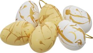 Egg 6 stk - Hvit/Gul/Gull - 6 cm - www.frokenfraken.se