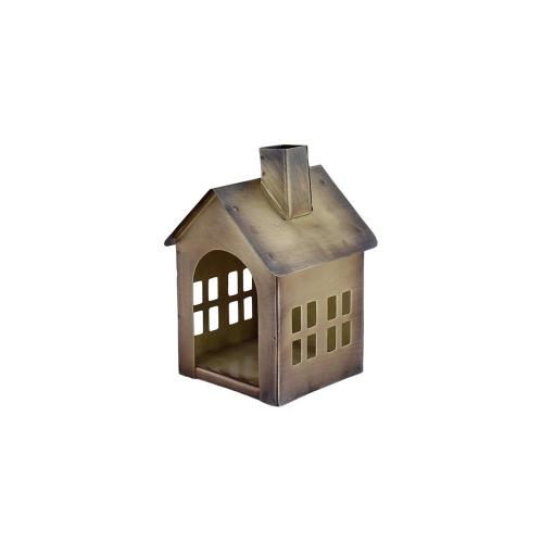 Lyslykt - Hus i metall - Antikk messing - B9,5 x H14 x D9,5 cm - www.frokenfraken.se