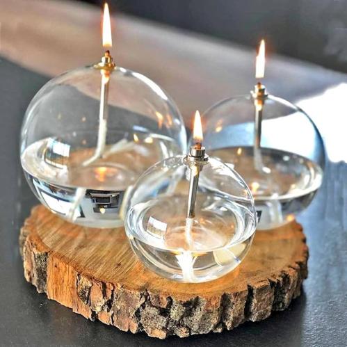 Oljelampe - Glass - Rund Boll - Sølv - Ø13 cm - www.frokenfraken.se