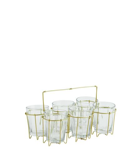 Stativ med 6 glass - Antikk messing - 22,5 x 15 x 14 cm - www.frokenfraken.se