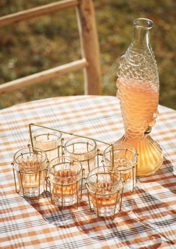 Stativ med 6 glass - Antikk messing - 22,5 x 15 x 14 cm - www.frokenfraken.se