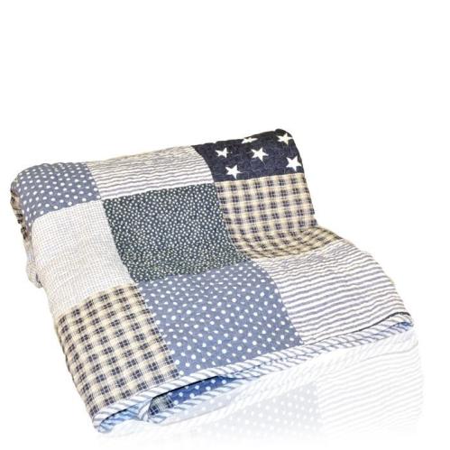 Överkast - Lapptäcke - 180x260 - Blått med stjärnor & ränder - www.frokenfraken.se