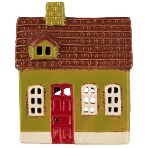 Hus for telys - My Home Town - Grønt takvindu rød dør - 16 cm - www.frokenfraken.se