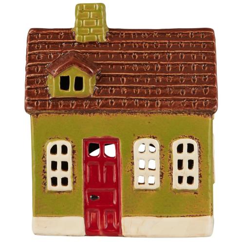 Hus for telys - My Home Town - Grønt takvindu rød dør - 16 cm - www.frokenfraken.se
