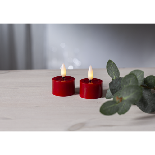Batterilys - Rød - LED Varmelys - 5 cm - Flamme Flow - 2 stk - www.frokenfraken.se