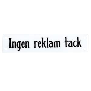 Emaljeskilt - "Ingen reklame takk" - 2,5 x 12 cm - www.frokenfraken.se