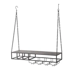 Hengende kjøkkenshylle med plass til vinglass - Svart - 80 x 28 x 18 cm - www.frokenfraken.se