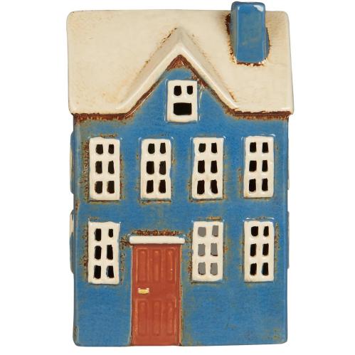 Hus for telys - Nyhavn - Blått vindukskap brun dør - 20 cm - www.frokenfraken.se