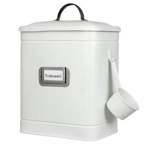 Tvättmedelsburk - Vit - Plåt med skopa - 26 x 15 x 20 cm - www.frokenfraken.se