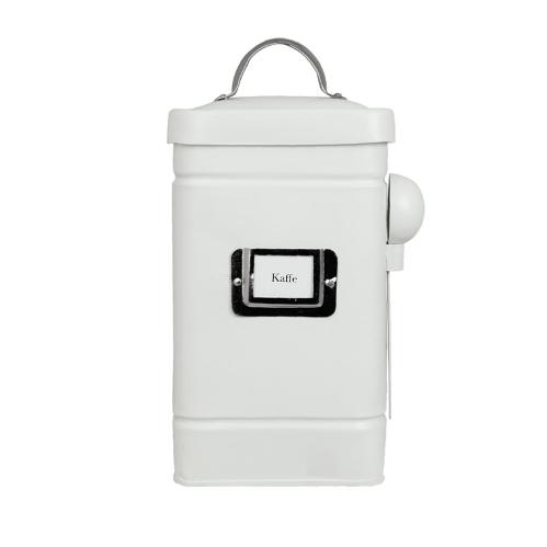 Kaffeboks - Hvit - Med skje og skilt - 24,5 x 7,5 x 11,5 cm - www.frokenfraken.se
