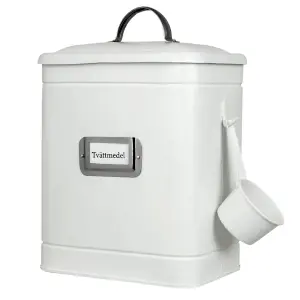 Tvättmedelsburk - Vit - Plåt med skopa - 26 x 15 x 20 cm - www.frokenfraken.se