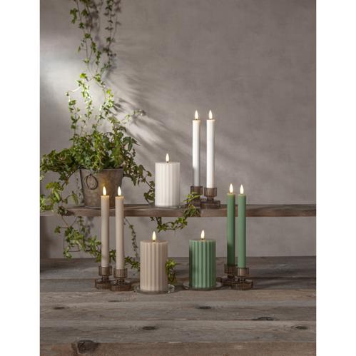 Batterilys - Hvit - Kronelys/Antikklys - Flamme Stripe - 2 stk - 25 cm - Timer - www.frokenfraken.se