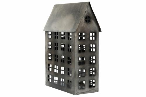 Lyslykt - Hus i metall - Grå - 30 x 14 x 45 cm - www.frokenfraken.se