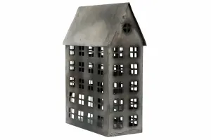 Lyslykt - Hus i metall - Grå - 30 x 14 x 45 cm - www.frokenfraken.se