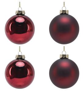 Julekule - Glass - 4 stk - Rød - 8 cm - www.frokenfraken.se