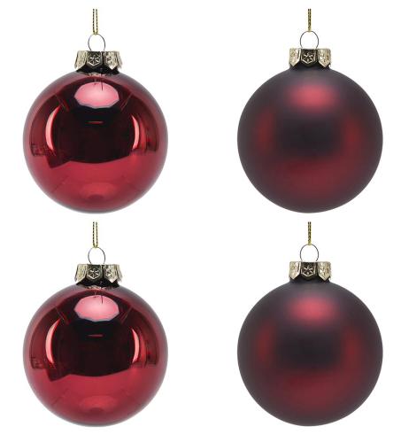 Julekule - Glass - 4 stk - Rød - 8 cm - www.frokenfraken.se