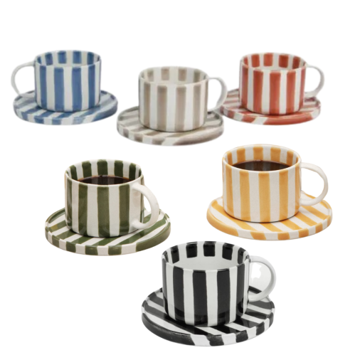 Kopp med fat - Randig - Grön - www.frokenfraken.se