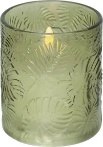 Batterilys - Blokklys med Glasslykt - Grønn - Flamme - Ø 8,5 x 10 cm - Timer - www.frokenfraken.se