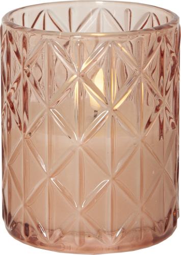 Batterilys - Blokklys med Glasslykt - Rosa - Flamme - Ø 10 x 12,5 cm - Timer - www.frokenfraken.se