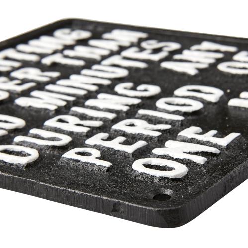 INGEN VENTING - Skilt i jern - 16 x 16 cm - www.frokenfraken.se