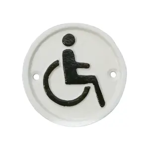 Rullestol - Skilt i jern - Hvit - Ø8 cm - www.frokenfraken.se