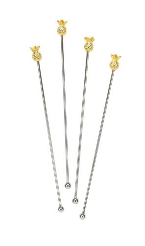 Drinkpinner i metall - Pineapple - Ananas i gull - 19 cm - www.frokenfraken.se