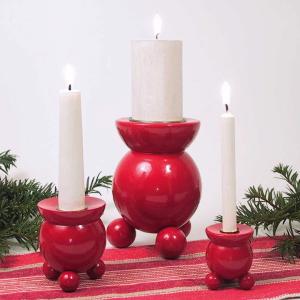 Kulljusstake i trä/rød - Blocklys - Gammeldags Julepynt - Ø9 x 13 cm - www.frokenfraken.se