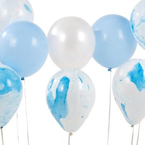 Ballonger - Marmor, hvit & blå - 12 stk - 30 cm - www.frokenfraken.se